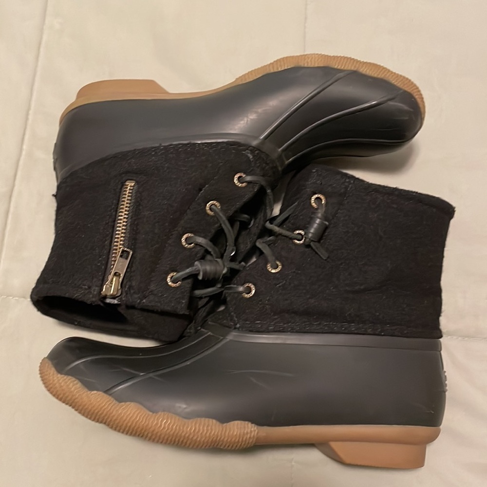Sperry Saltwater black wool Duck Boot Women’s size 8.5 nice used condition - Picture 6 of 10